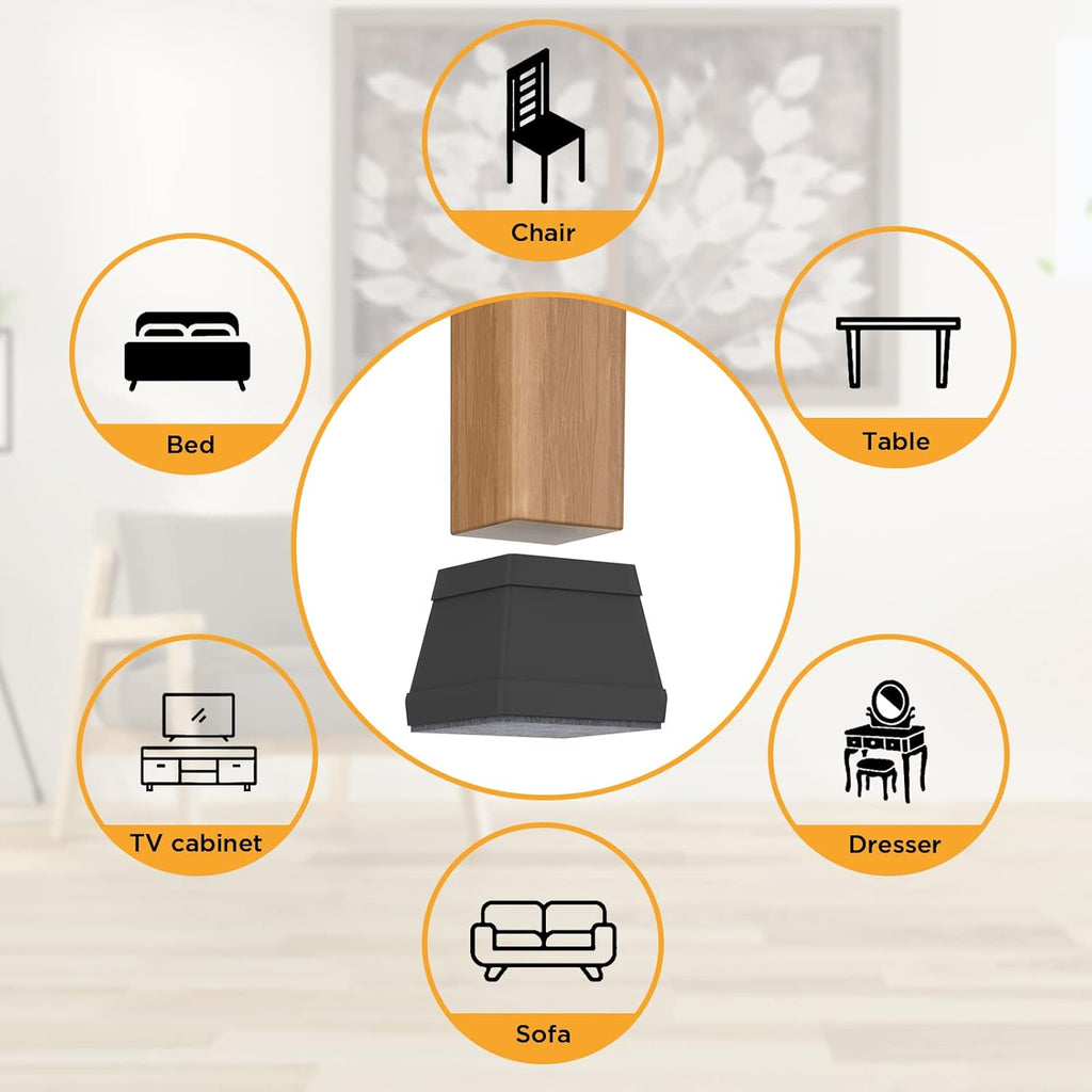 16 PCS Square Chair Leg Floor Protector, Silicone Chair Leg Cover, Furniture Leg Protectors with Felt, Mobile Table Leg pad, Protect The Floor from Scratches.1 in Black.
