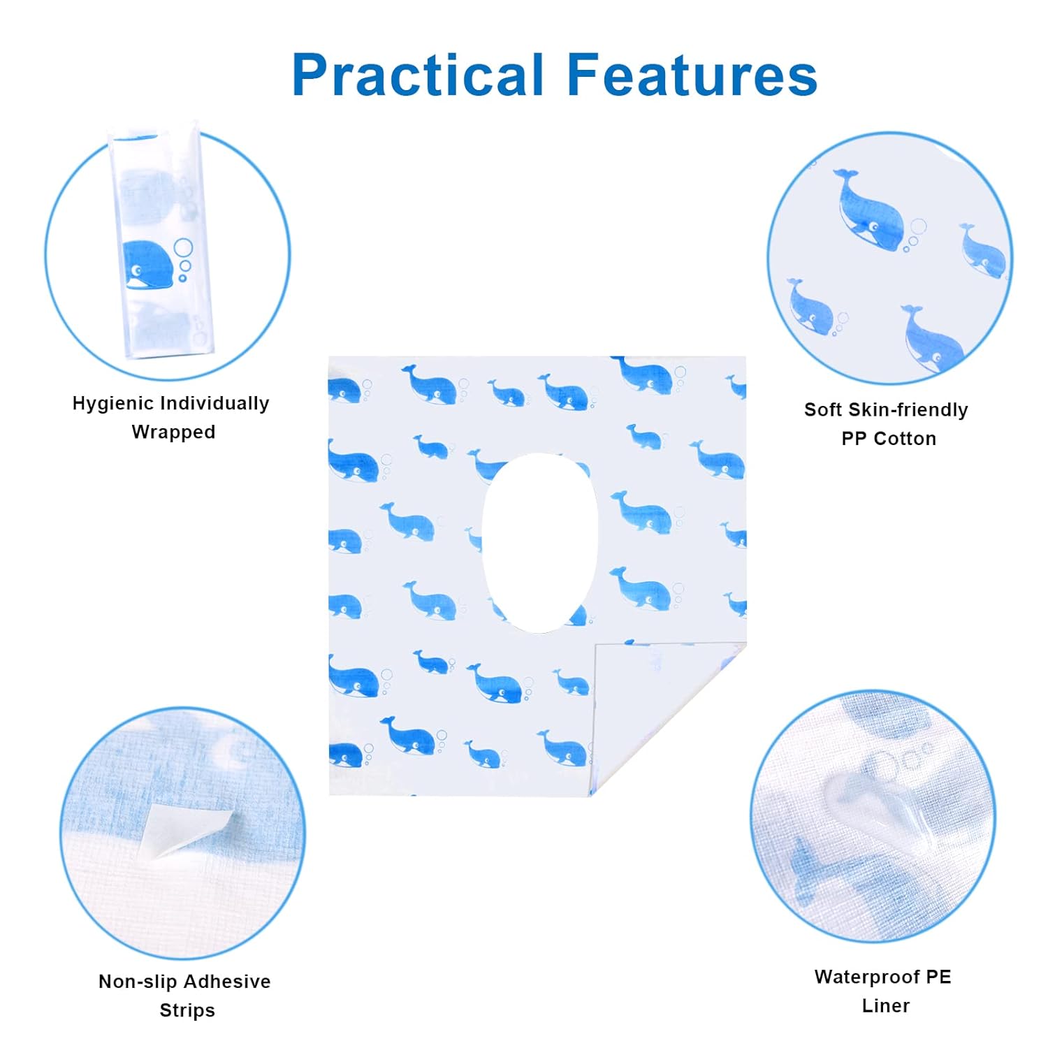 20 Pack Toilet Seat Covers Disposable, Extra Large Disposable Toilet Seat Covers for Adults, Individually Wrapped Potty Training Liners with Non-Slip Adhesives for Kids in Home, Restrooms&Travel -Blue
