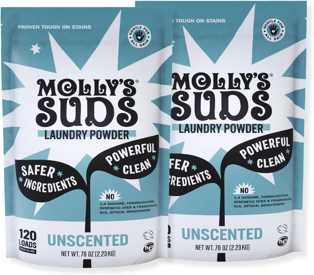 Molly's Suds Original Laundry Detergent Powder | Clean Laundry Detergent Powder for Sensitive Skin | Simple, Effective Ingredients, Stain Fighting | 240 Loads (Unscented)