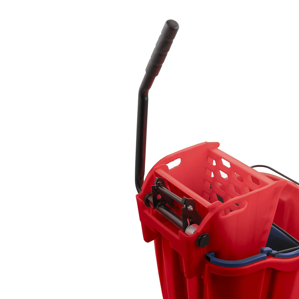 Carlisle FoodService Products Mop Bucket with Side-Press Wringer & Soiled Water Insert for Floor Cleaning, Restaurants, Office, And Janitorial Use, Polypropylene, 35 Quarts, Red