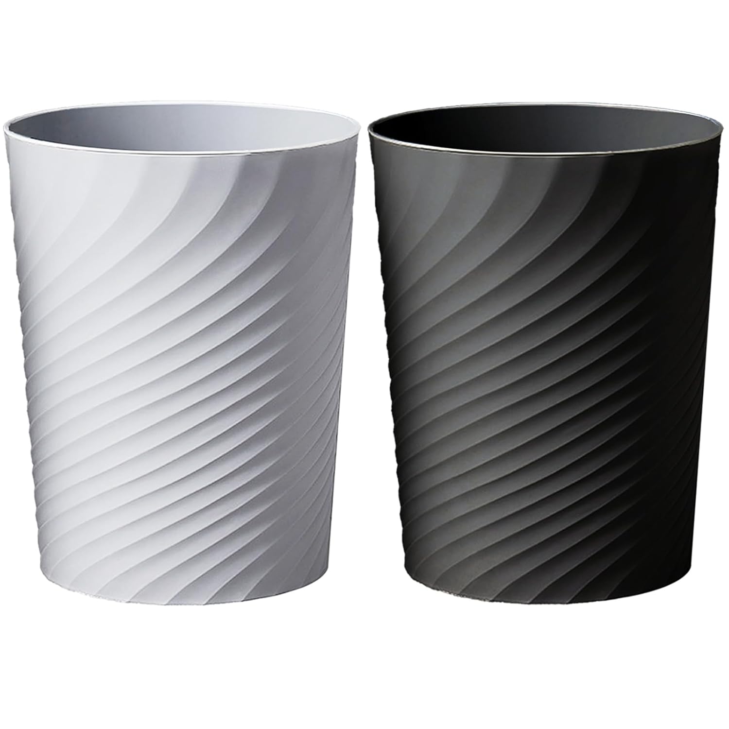 Small Bathroom Trash Can 1.8 Gallon Wastebasket Recycling Bin for Bedroom Office Kitchen (Black White, 2 Pack)