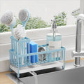 Cisily Blue Sponge Holder for Kitchen Sink, Sink Caddy Organizer with High Brush Holder, Kitchen Countertop Organizers and Storage Essentials, Rustproof 304 Stainless Steel, Soap Dispenser Organize
