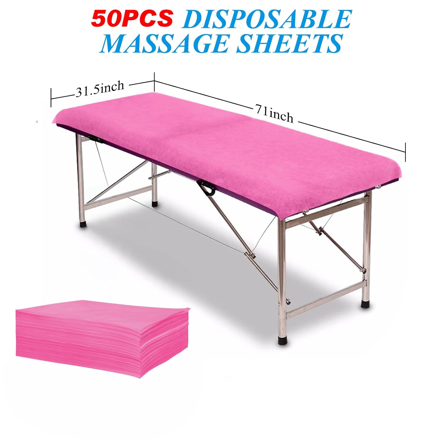 50Pcs Disposable Massage Table Sheets 31.5" x 71" Non-Woven Fabric Bed Covers for Ultimate Hygiene and Comfort in Massage, Tattoo, and Spa Treatments, Breathable and Durable Sheets(Pink)