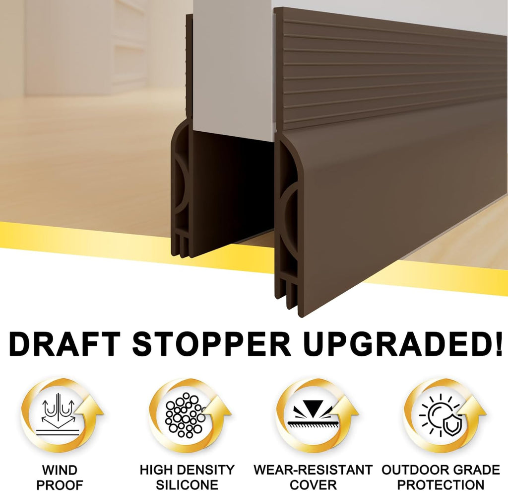 Door Draft Stopper,Door Sweep for Bottom of Doors,Weather Stripping Seal Draft Guard Blocker Noise Cold Air Insulation Soundproofing for Exterior Interior Home Improvement(Brown, 39")