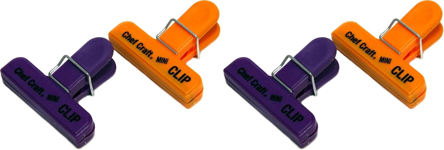 Chef Craft Select Plastic Mini Bag Clip, 3 inch Width 2 Piece Set, Purple/Orange (Pack of 2)