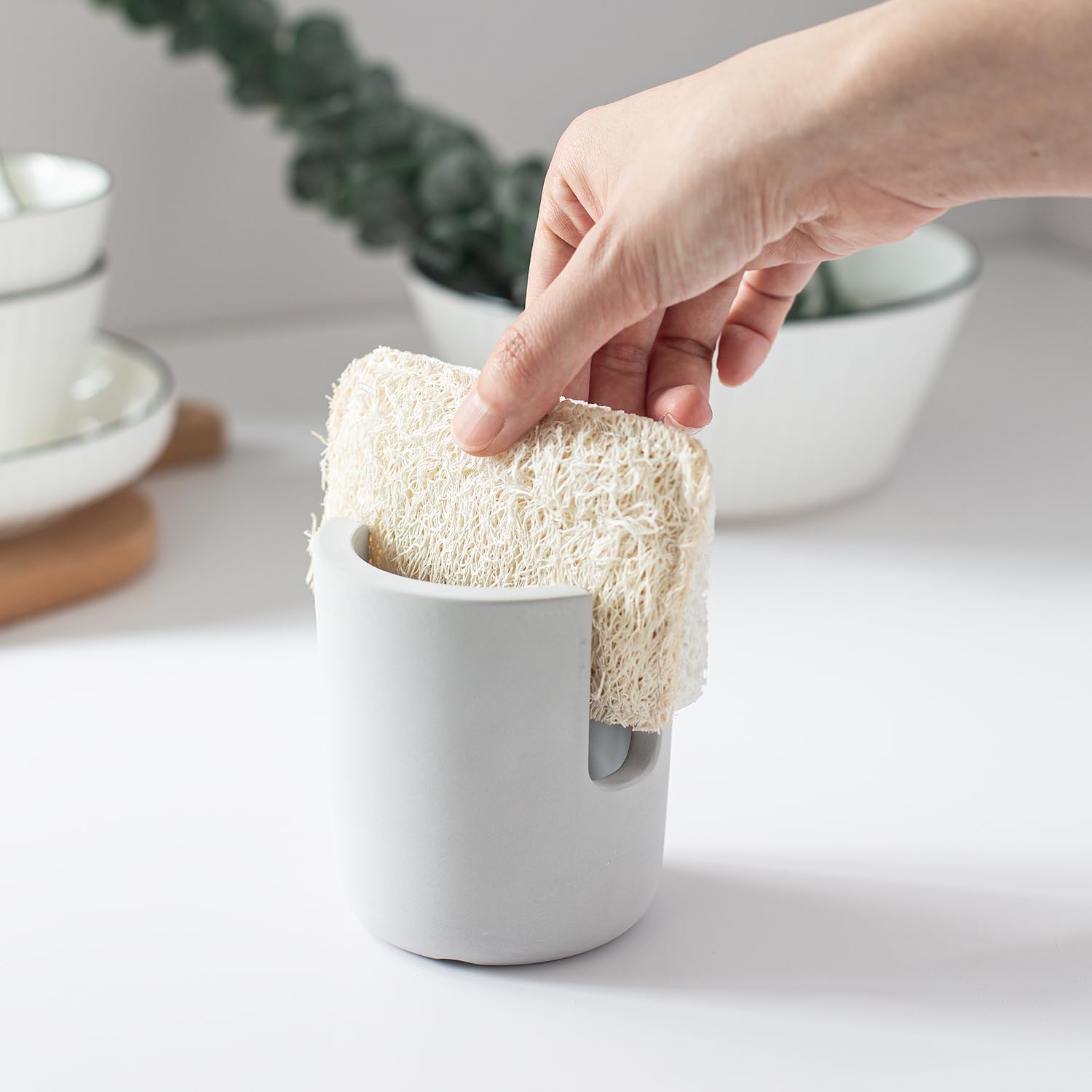 Selegna Diatomite Stone Sponge Caddy – Quick Drying Diatomaceous Earth Sink Organizer – Instant Drying Kitchen Sponge Holder for Sink – Compact Large Stone Sponge Holder