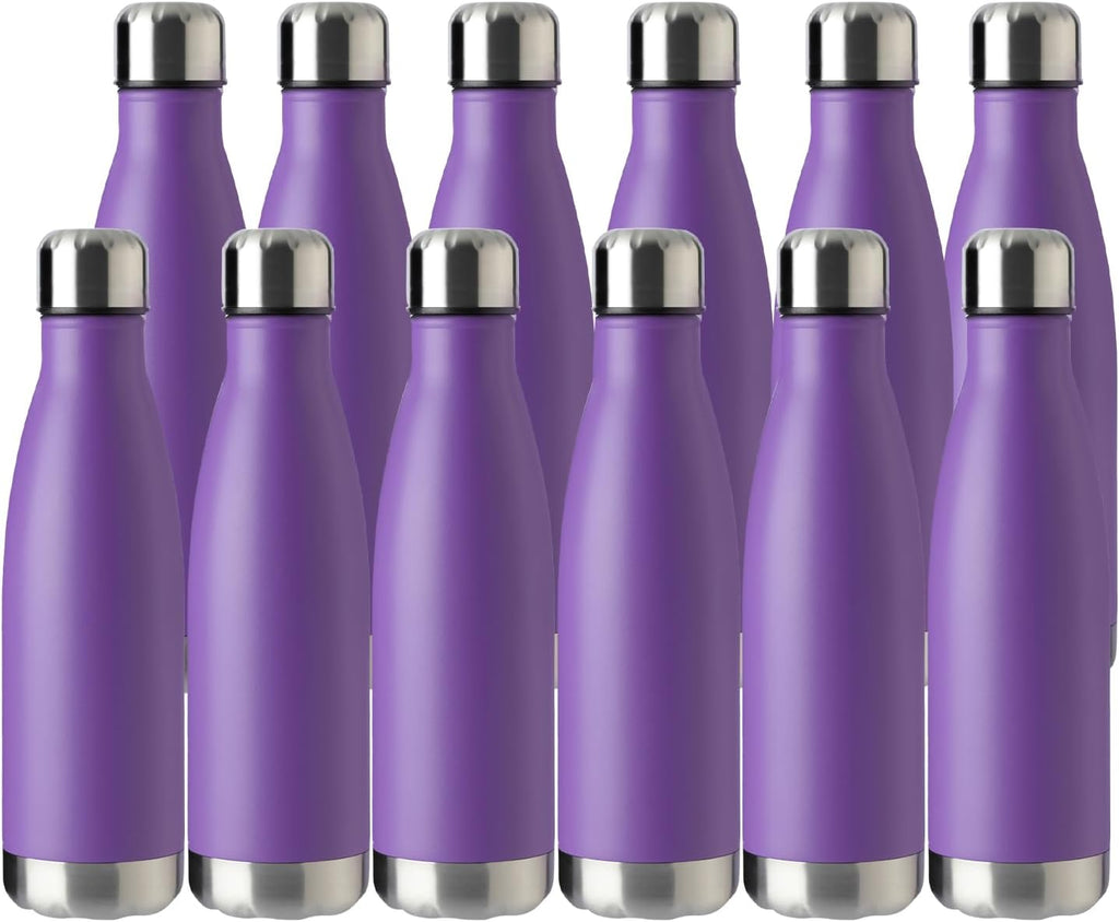 MEWAY 17oz Sport Water Bottle 12 Pack Vacuum Insulated Stainless Steel Leak-Proof Double Wall Cola Shape Water Bottle,Keep Drinks Hot & Cold (Purple,12 Pack)
