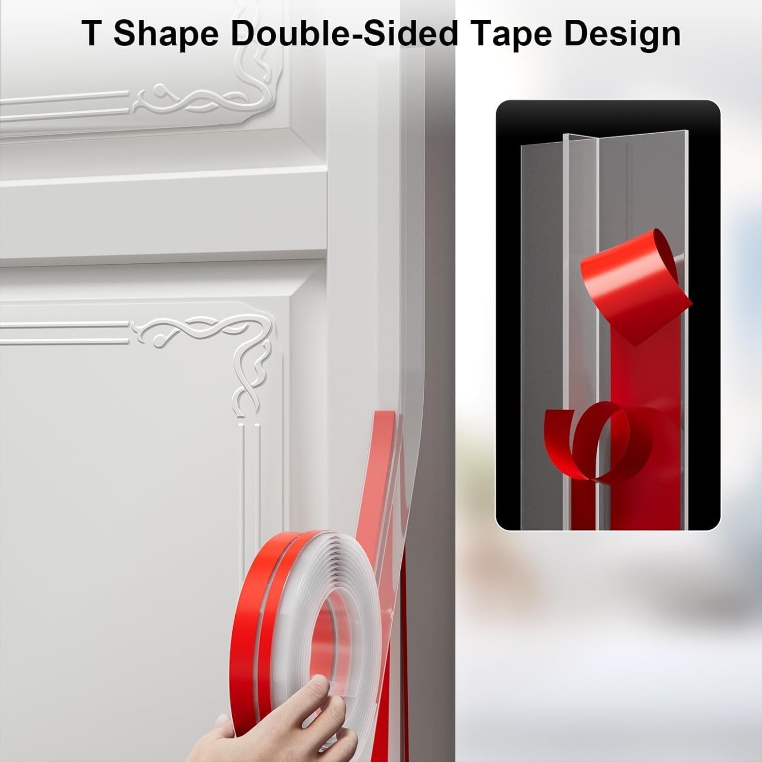 T-Shaped Door Draft Stopper, 1.97 in x 40 Ft Silicone Seal Strip for Windows Gaps, Weather Stripping Seal Strip Shower Sweep, Clear
