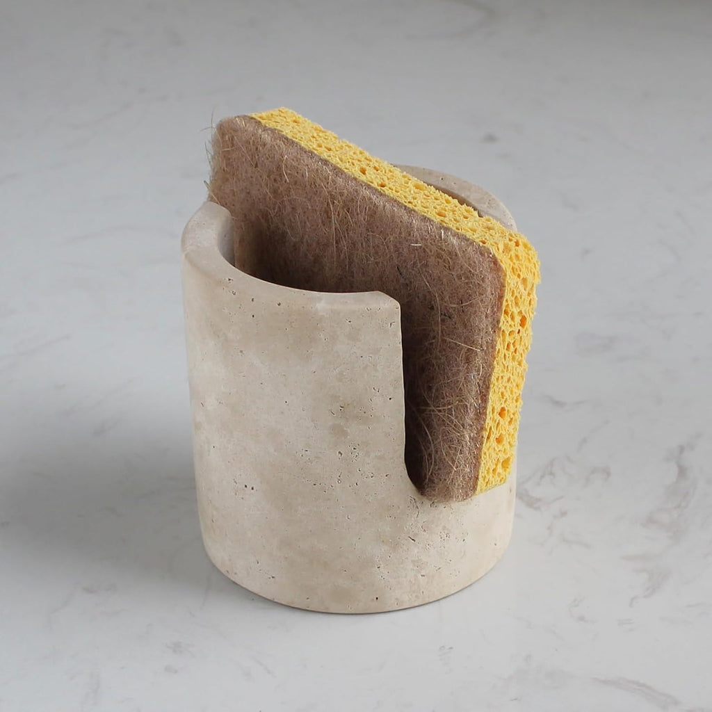Natural Travertine Sponge Holder for Kitchen Sink, Drying Rack, Compact Sink Caddy Organizer (Beige Travertine)