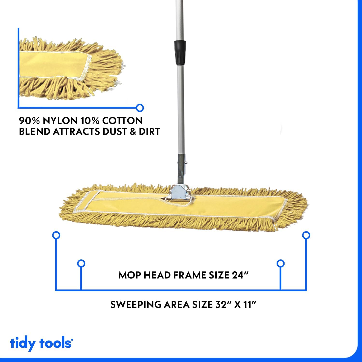 24 Inch Yellow Commercial Dust Mop & Floor Sweeper with Extendable Handle – Mop for Hardwood, Tile, and Concrete Floor Cleaning