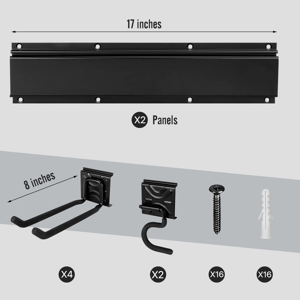 Garden Tool Storage Rack, Outdoor Power Tools Hangers for Garage Wall Organization with 6 assorted Multi-Purpose Hooks, Organizer Holders for Landscaping Equipment, Folding Chairs, Ladders etc.