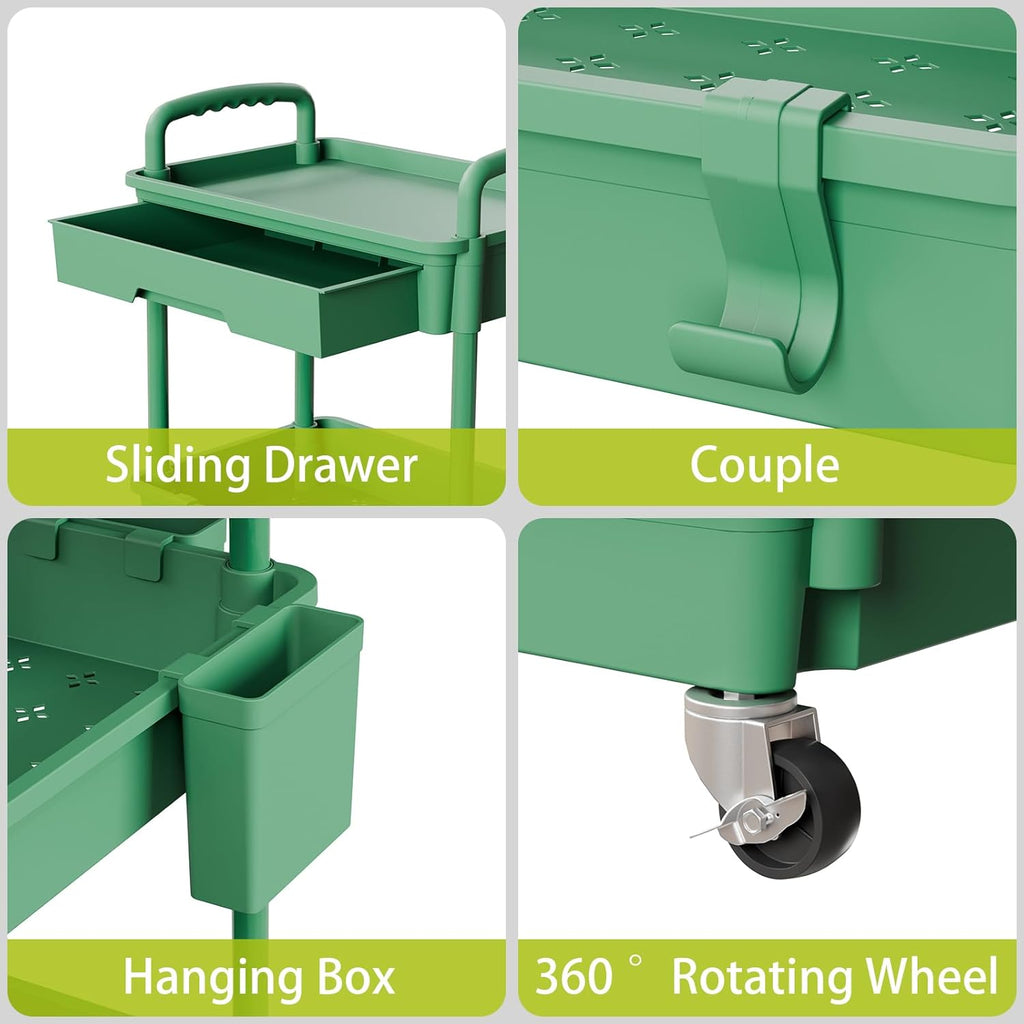 5 Tier Rolling Cart Organizer,Bathroom Cart Organizers with Wheels Laundry Room Organization Mobile Shelving Unit Utility Cart Storage Shelves Multi-Functional for Office, Home(Green)