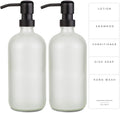 Emerson Essentials Glass Soap Bottle Dispensers, 2 Pack, Stainless-Steel Pumps Rust-Free, Hand Set for Bathroom Kitchen Sink, Liquid Lotion Shampoo Jars with 4 Waterproof Labels, 16 Oz Frost/Black
