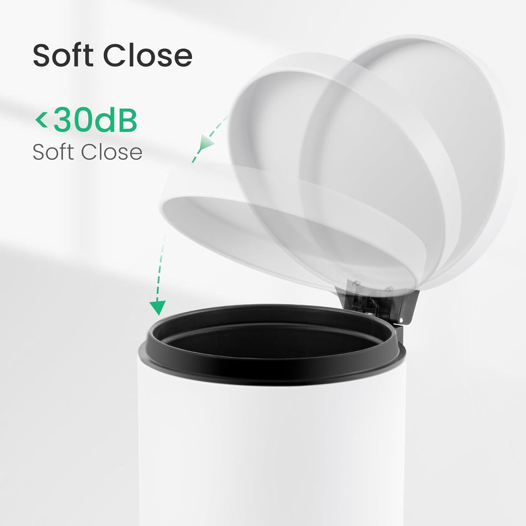 Cesun 1.2 Gallons Small Trash Can with Lid, White Bathroom Garbage Can with Foot Pedal, Mini Round Wastebasket for Bathroom, Bedroom, Office, 4.5 Liters / 1.2 Gallons, White