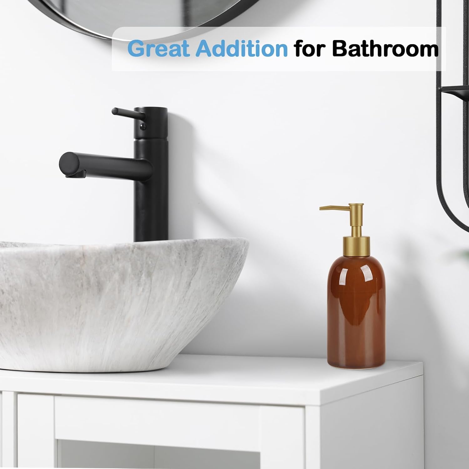 Natheeph 14OZ Ceramic Soap Dispenser Ceramic Soap Pump Dispenser Can Fill Liquid for Bathroom/Kitchen (Brown)