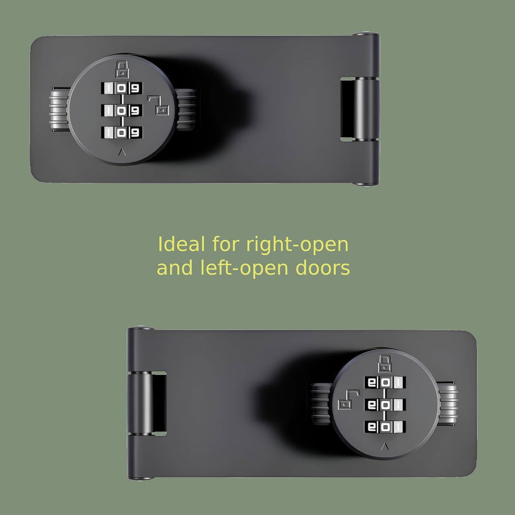Keyless Combination Lock 3-Digit Combination Lock for Doors Twist Knob Hasp Latch Lock with Password Code Zinc Alloy Door Latch for Kitchen Drawers, Cabinets, Cupboard (Black)