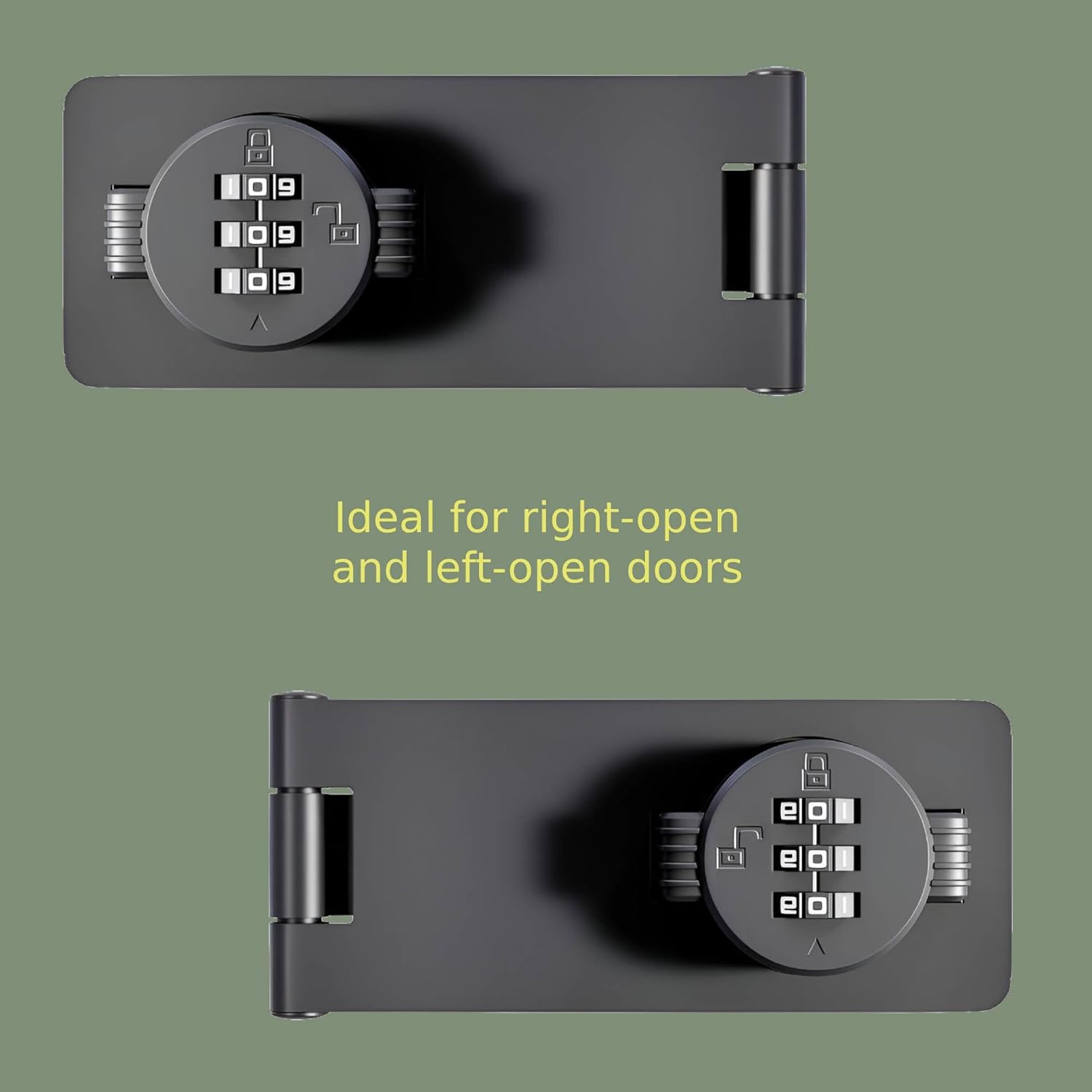 Keyless Combination Lock 3-Digit Combination Lock for Doors Twist Knob Hasp Latch Lock with Password Code Zinc Alloy Door Latch for Kitchen Drawers, Cabinets, Cupboard (Black)