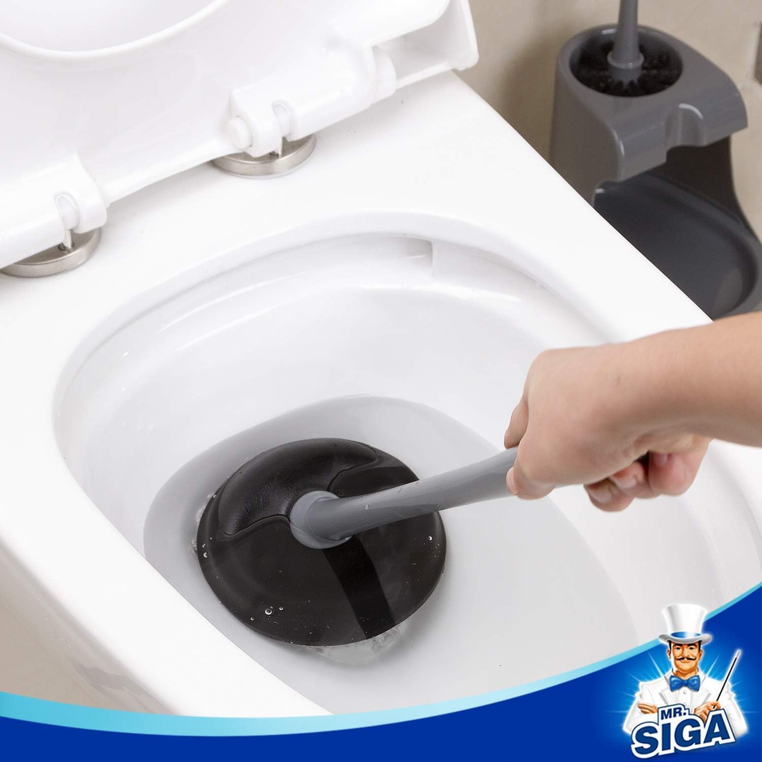 MR.SIGA Toilet Plunger and Bowl Brush Combo for Bathroom Cleaning, Gray, 2 Sets