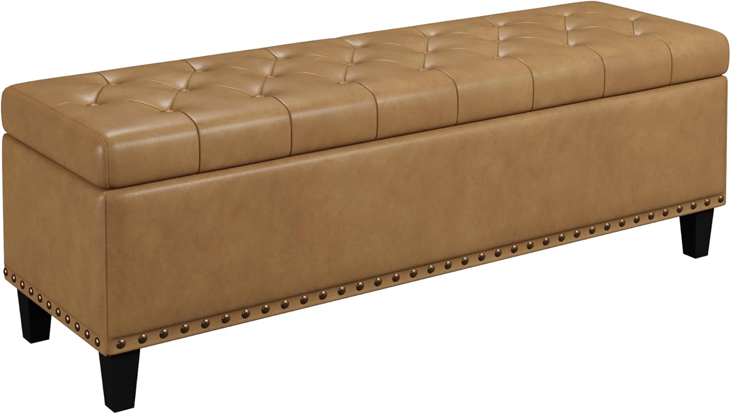 Storage Ottoman Bench, 51-Inch Large Storage Bench for Bedroom End of Bed, 30 Gallons Faux Leather Ottoman for Bedroom, Living Room, Entryway, Hallway, Camel
