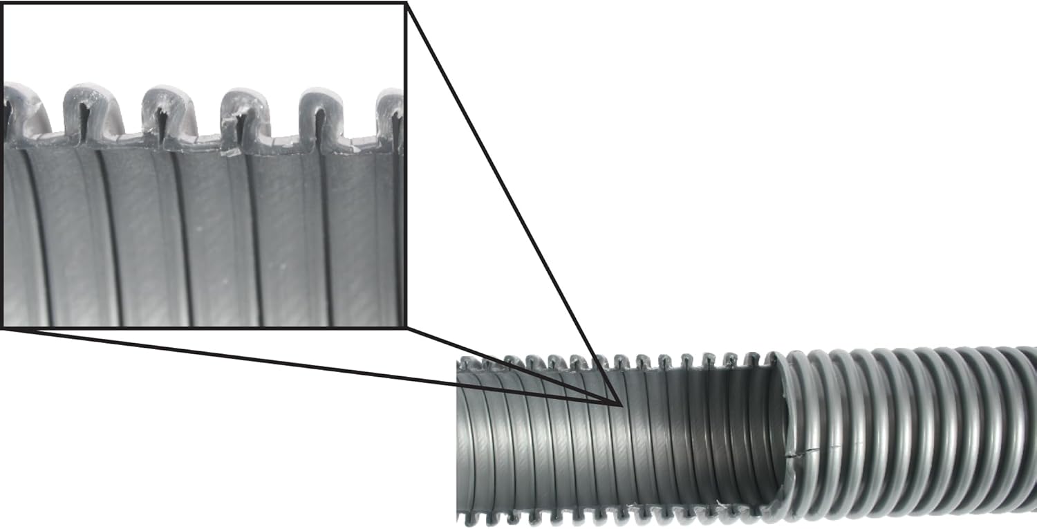 Cen-Tec Systems 30 Ft. Premium Shop Vacuum Extension Hose with 2 tank adapters and 1.25" curved end, Silver