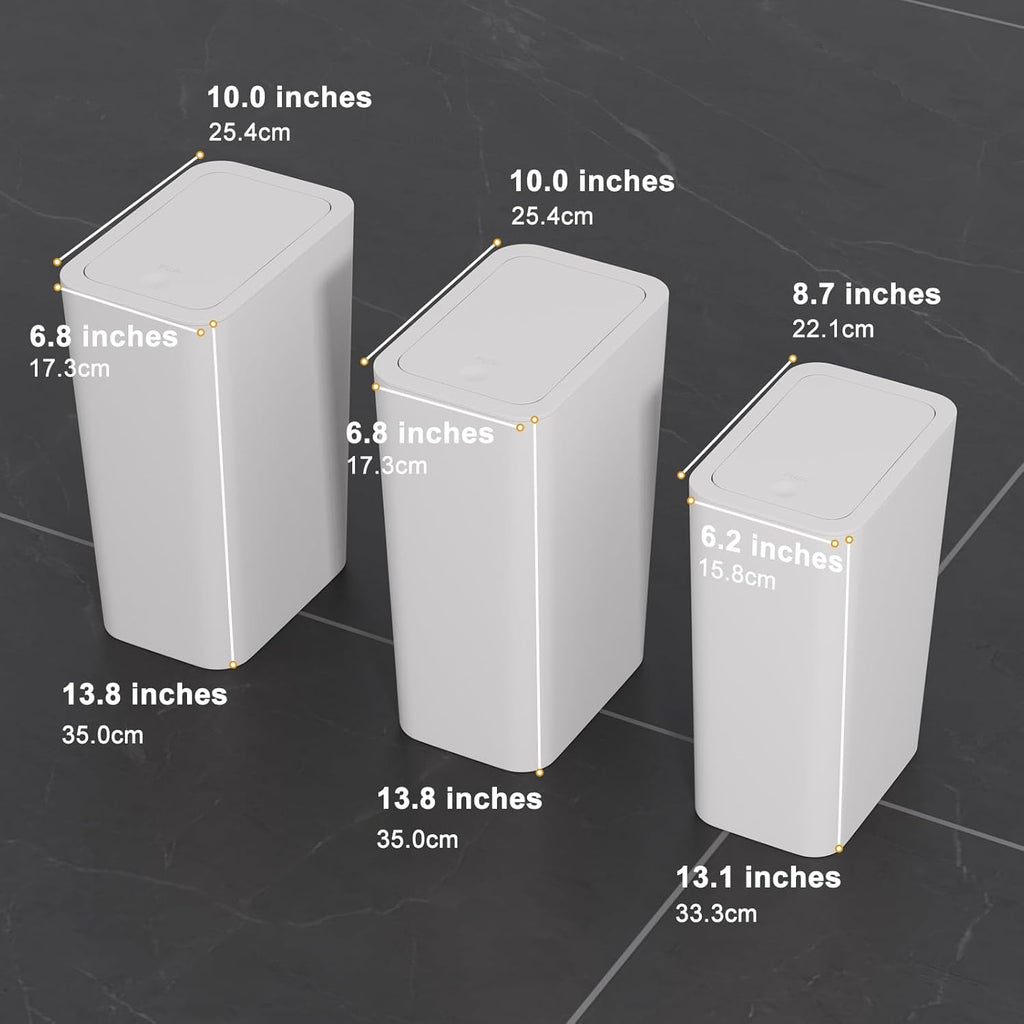 N. NETDOT Bathroom Trash Can with Lid 3 Pack Set,2 Packs 4Gal Slim Kitchen Trash Can and 1 Pack 2.6Gal Garbage Can,Small Trash Bin/Waste Basket for Bedroom,Office(Off White)