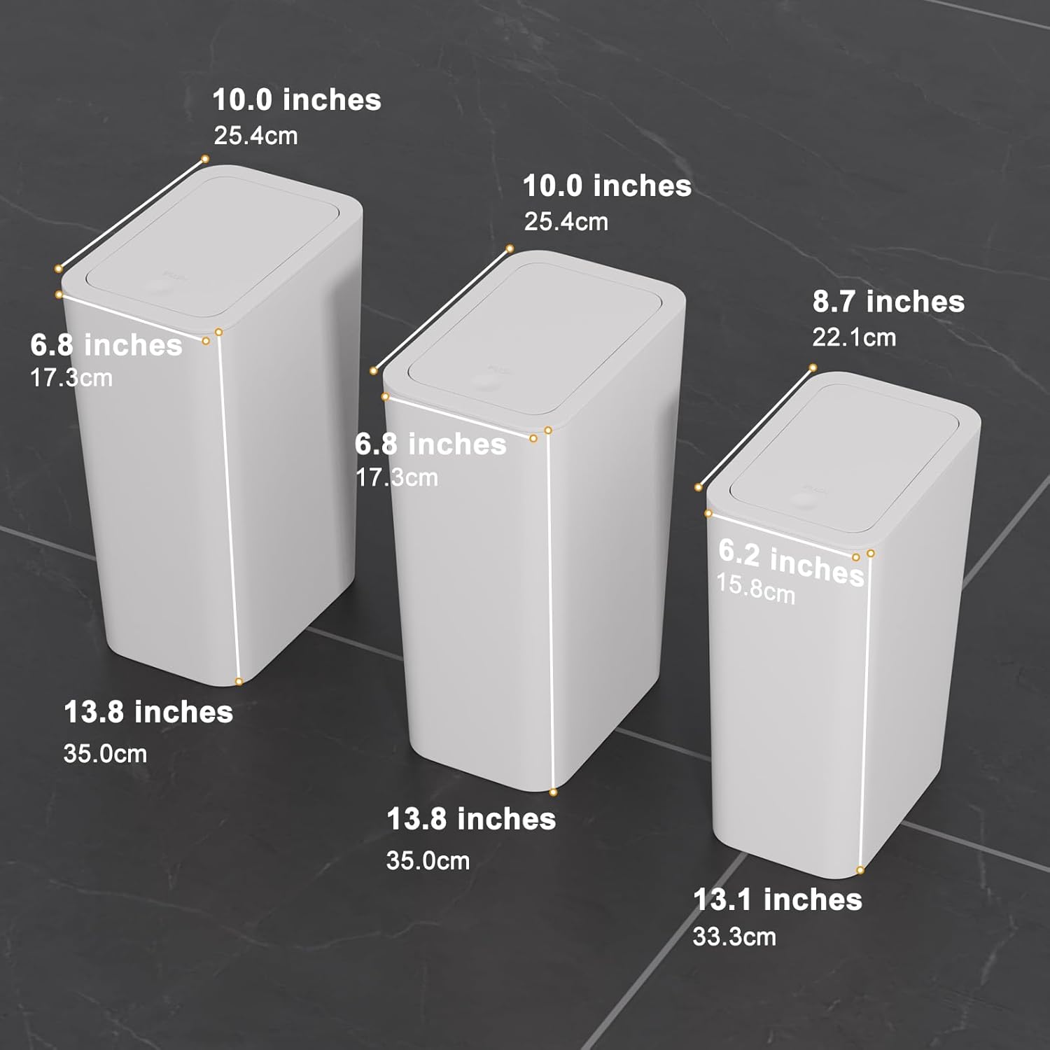 N. NETDOT Bathroom Trash Can with Lid 3 Pack Set,2 Packs 4Gal Slim Kitchen Trash Can and 1 Pack 2.6Gal Garbage Can,Small Trash Bin/Waste Basket for Bedroom,Office(Off White)