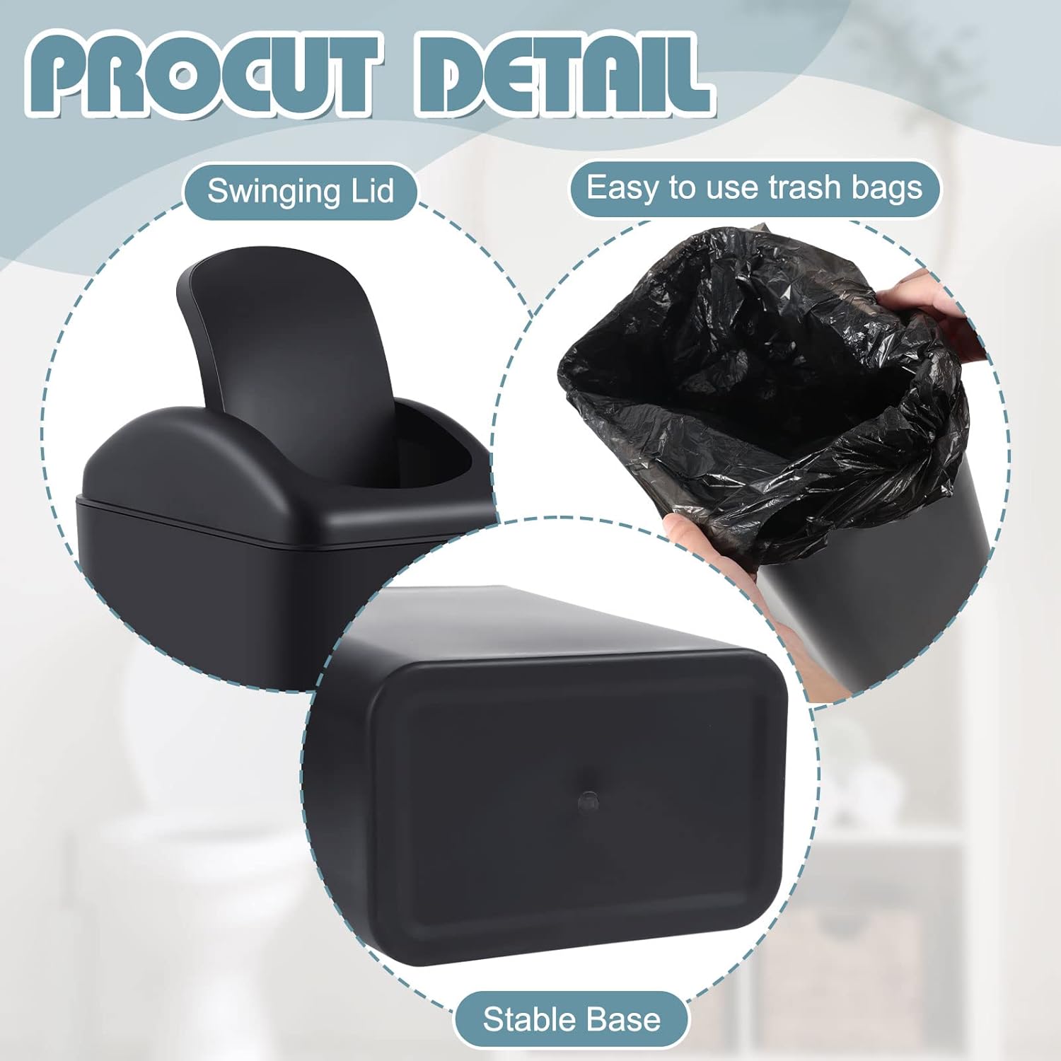 Hoolerry 8 Pcs 3 Gallon/12 Liter Small Trash Can Plastic Kitchen Garbage with Lid Small Trash Bin for Bathroom Office Bedroom Kitchen Waste Outdoor (Black)