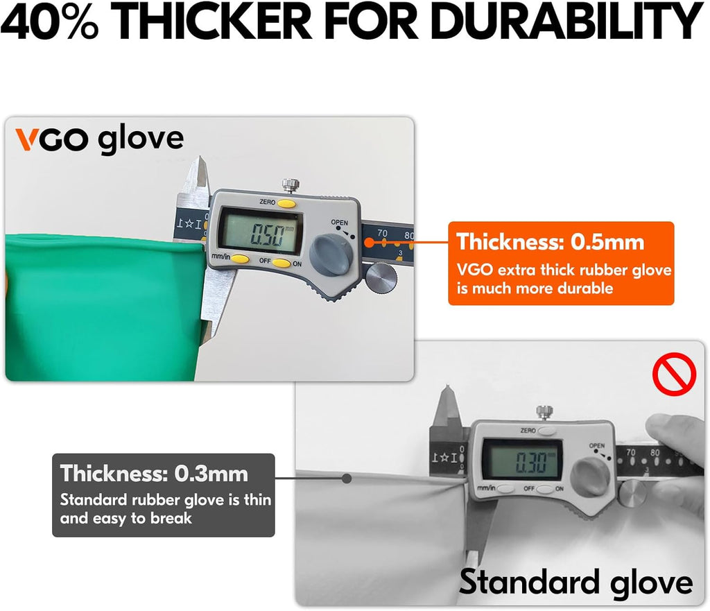 Vgo... 3-Pairs Reusable Household Gloves, Rubber Dishwashing gloves, Extra Thickness, Long Sleeves, Kitchen Cleaning, Working, Painting, Gardening, Pet Care (Size XL, Green, HH4601)
