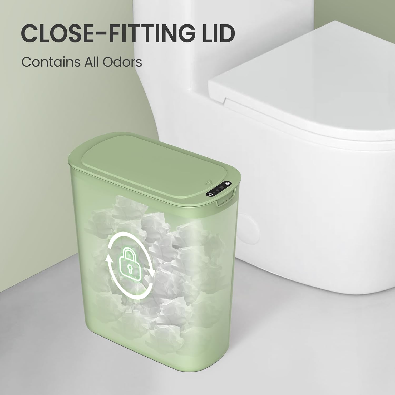 Cesun Automatic Motion Sensor Bathroom Trash Can with Lid, 2.6 Gallon Touchless Trash Bin, Smart Plastic Slim Garbage Can Small Green Wastebasket for Toilet, Office, rv, Bedroom, Living Room