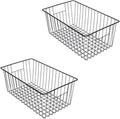 16inch Freezer Wire Storage Organizer Baskets, Household Refrigerator Bin with Built-in Handles for Cabinet, Pantry, Closet