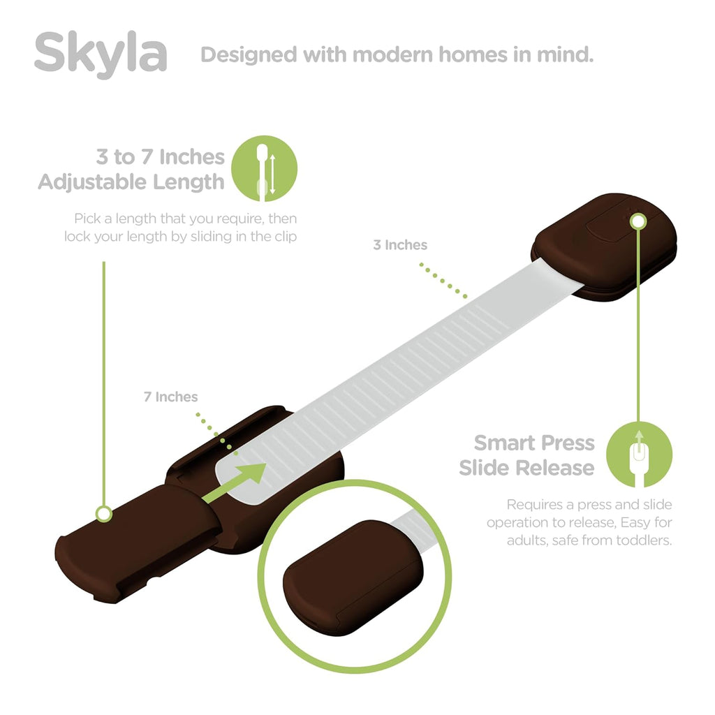 Baby Proofing Child Safety Locks (12 Pack) by Skyla Homes - The Safest, Quickest and Easiest 3M Adhesive Cabinet Latches, No Screws & Magnets, Multi-Purpose for Furniture, Kitchen, Ovens, Toilet Seats