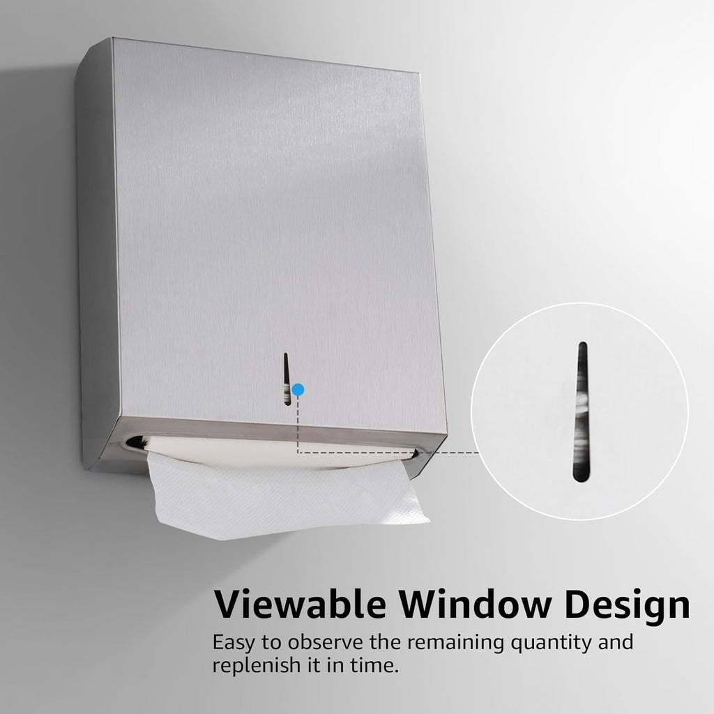 Paper Towel Dispenser Wall Mount - Multifold Trifold Paper Towel Dispensers, Large Capacity Stainless Steel Tissue Holder, Suitable for Bathrooms and Public Places