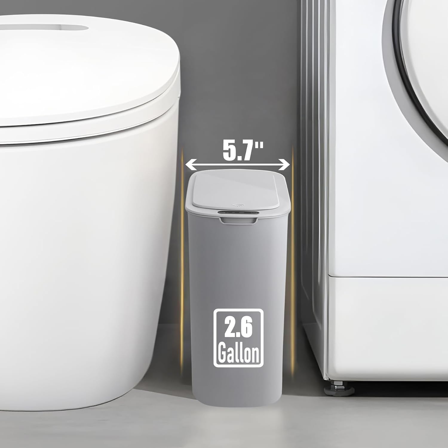 Automatic Motion Sensor Bathroom Trash Can with Lid, 2.6 Gallon Touchless Trash Bin, Smart Garbage Can Plastic Slim Wastebasket for Bedroom, Office, Dorm (Grey)