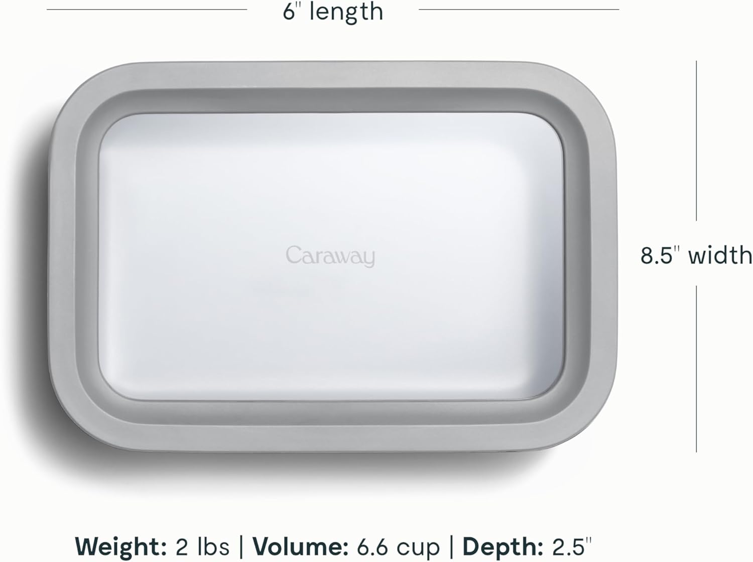 Caraway 2pc Glass Food Storage Set - 6.6 Cup Food Containers (2) - Ceramic Coated - Non Toxic, Non Stick Lunch Box with Lids. Dishwasher, Oven, & Microwave Safe - Gray