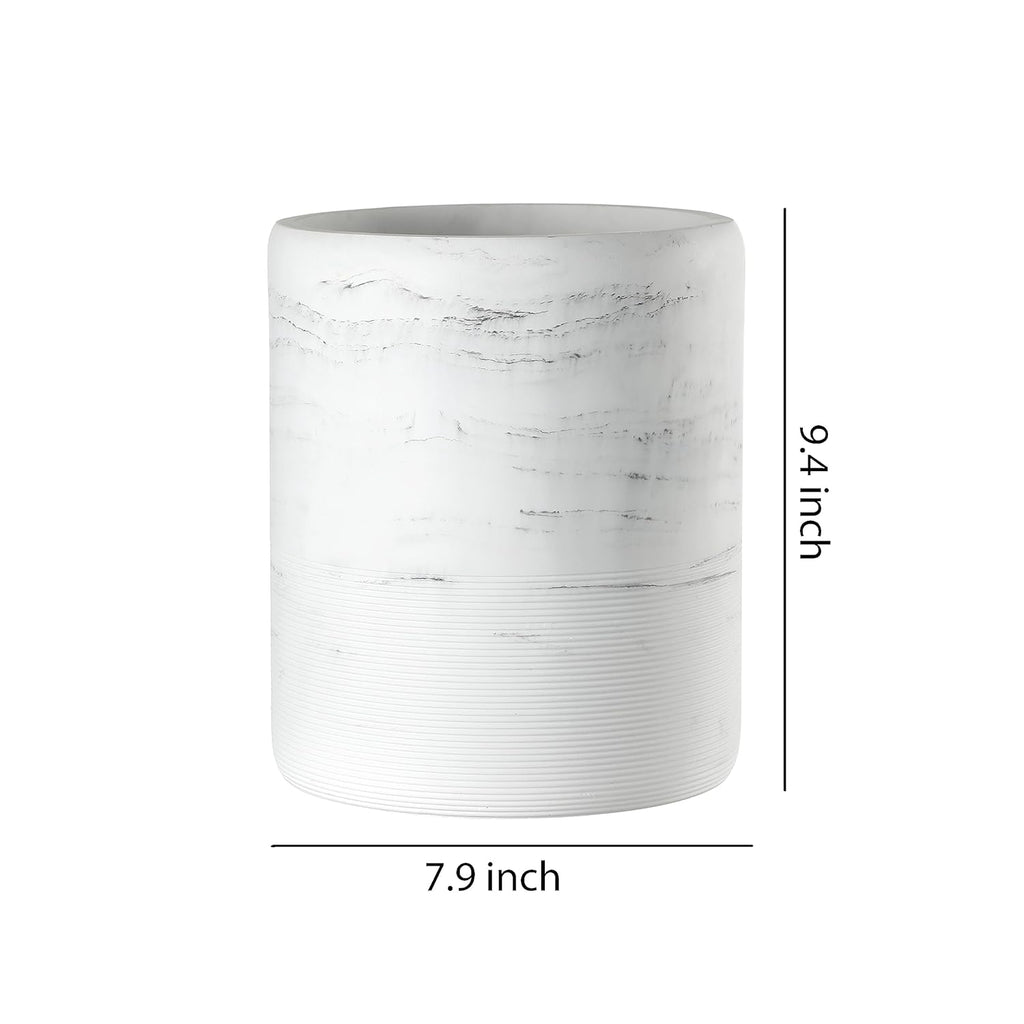 Bathroom Trash Can - Decorative Wastebasket Finished in Resin, Beautiful Marble Look, Modern Round Waste Basket for Bathroom, Powder Room Or Living (Marble Style), white