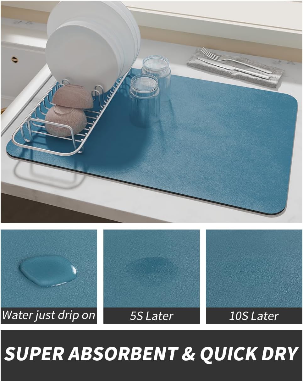 AMOAMI-Coffee Mat Hide Stain Rubber Backed Absorbent Dish Drying Mat for Kitchen Counter-Coffee Bar Accessories Fit Under Maker Machine Pot Espresso Machine Dish Rack