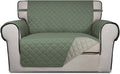 PureFit Reversible Quilted Sofa Cover, Water Resistant Slipcover Furniture Protector, Washable Couch Cover with Non Slip and Elastic Straps for Kids, Dogs, Pets (Oversized Chair, Greyish Green/Beige)