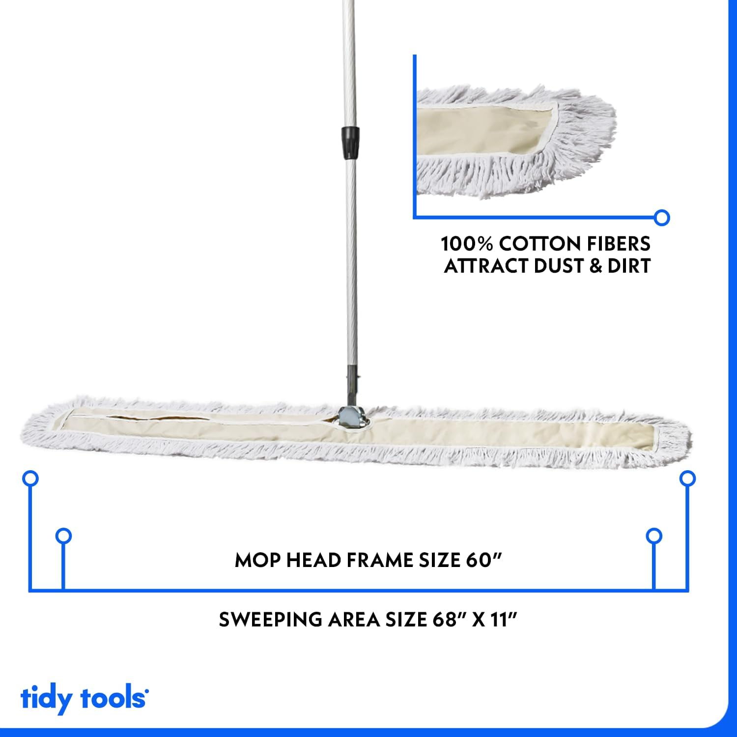 Commercial Dust Mop – 60 Inch Floor Sweeper for Hardwood, Reusable Cotton Mop Head, Extendable Handle, Dry Mop for Floor Cleaning & Janitorial Supplies