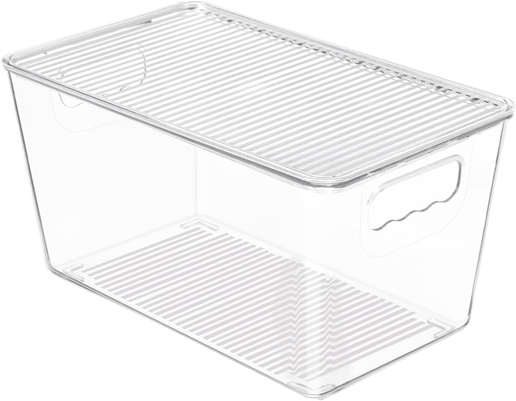 Vtopmart 1 Pack Clear Stackable Storage Bins with Lids, Medium Plastic Containers with Handle for Pantry Organizer and Storage,Perfect for Kitchen,Fridge,Cabinet, Closet,Bathroom Organization