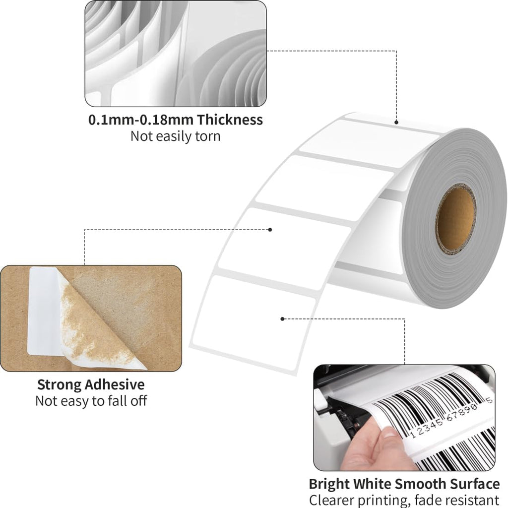 2.25 x 1.25 Thermal Labels, Printable Blank Label Stickers 6000 Label Papers for Barcode Labels, FNSKU, Mailing, Shipping, Compatible with Rollo, Zebra and More Thermal Printer