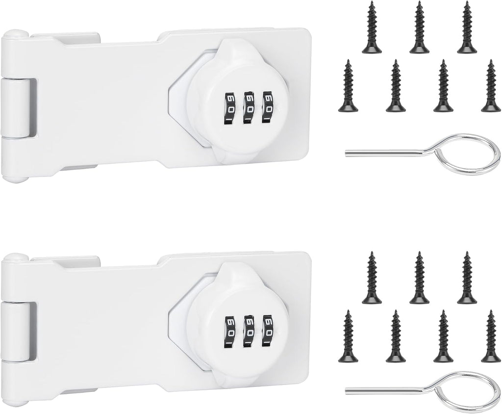 Keyless Cabinet Lock with Combination Code - 3-Digit Password Hasp Latch Lock for Drawers, Bifold Closet Door and Double Sided Door (White, 4.5 Inch, 2 Pack)