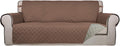 PureFit Reversible Quilted Sofa Cover, Water Resistant Slipcover Furniture Protector, Washable Couch Cover with Non Slip Foam and Elastic Straps for Kids, Dogs, Pets (Large, Brown/Beige)