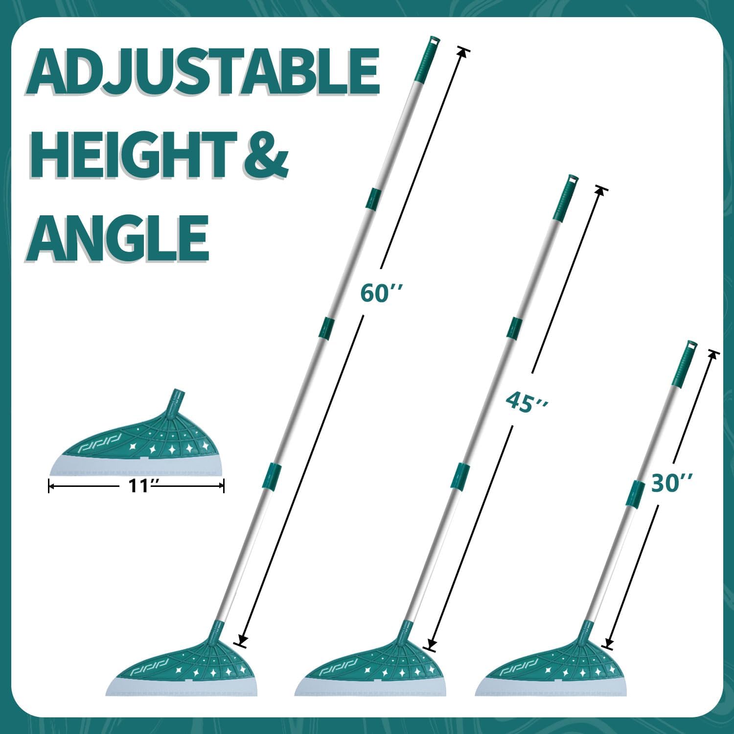 Magic Air Broom Rubber Floor Squeegee for Glass and Floors with Long Aluminum Adjustable Handles,60inch Silicone Squeegee Broom or Pet Hair, Dust and Liquids (Green)
