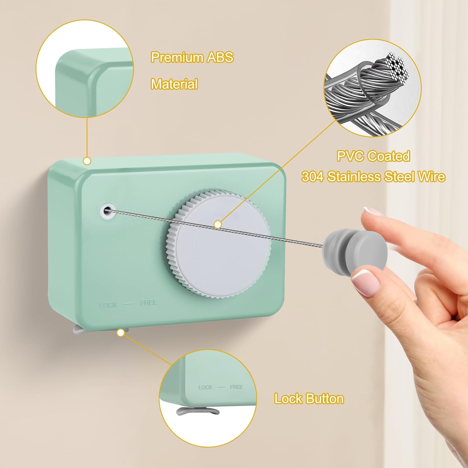 Retractable Clothesline Indoor/Outdoor, Anti-Sag for Drying Clothes Line Retracting Indoor/Outdoor, We Equipped This 13.8 Fts Laundry line Retractable with 4 Large Clips