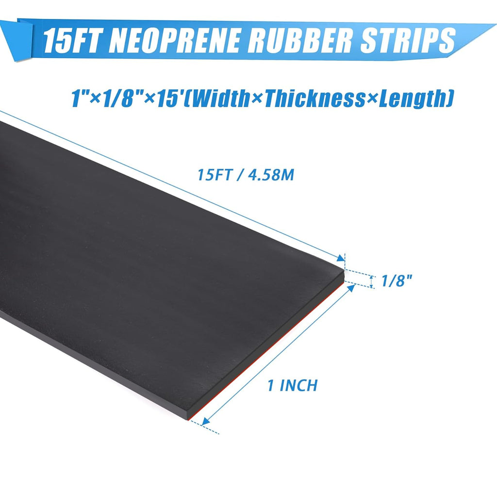 Neoprene Rubber Sheets & Strips with Adhesive Backing - 1" Wide x 1/8" Thick x 15' Long