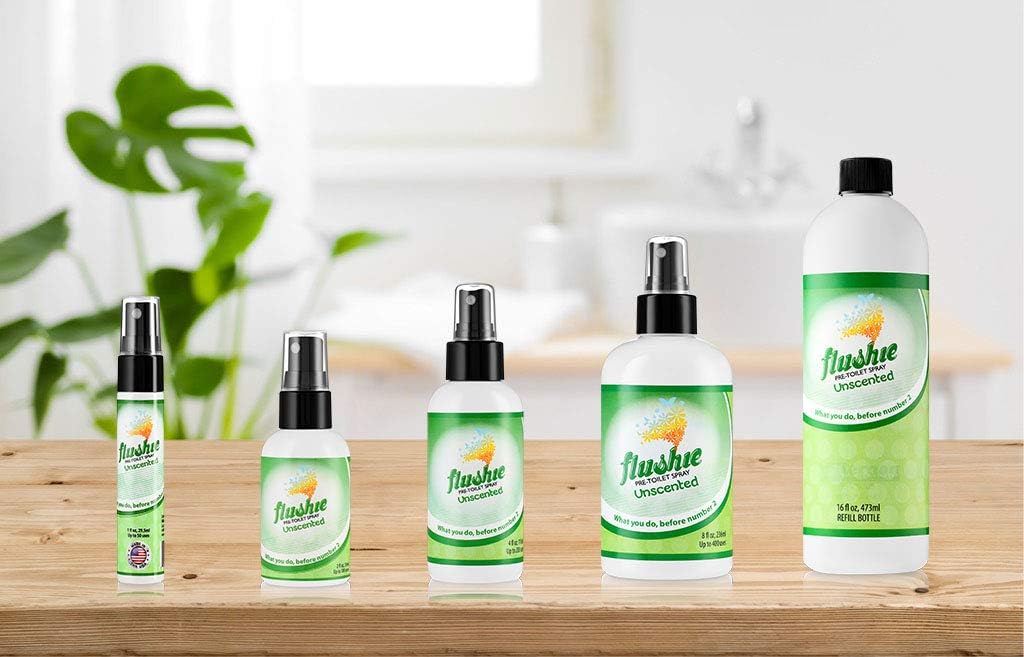 Flushie Pre-Toilet Spray for Poop Travel Size Toiletries Bathroom Spray for Poop Spray for Toilet Deodorizer Traveling Essentials Poop deodorizer Poop Odor eliminator 4oz (Unscented, 3 Pack)