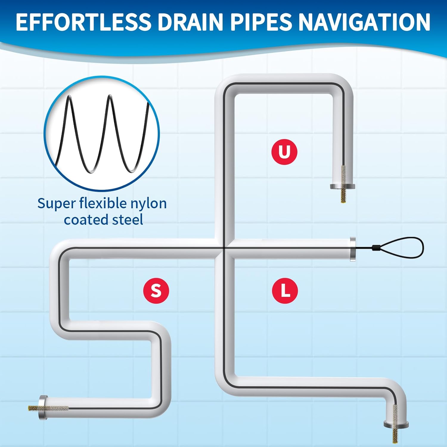 30 Inches Drain Snake Hair Clog Remover, Upgraded Anti-break Metal Plumbing Snake with Nylon Layer, Drain Hair Remover for Shower Drain, Bathroom Clogs, Kitchen Sink Drain Cleaning(5 Pack)
