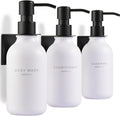 MaisoNovo Shampoo and Conditioner Dispenser - Shower Soap Dispenser Wall Mounted - 16.9 fl oz Set of 3 White Plastic Bottles Black Pump - 3 Chamber No Drill