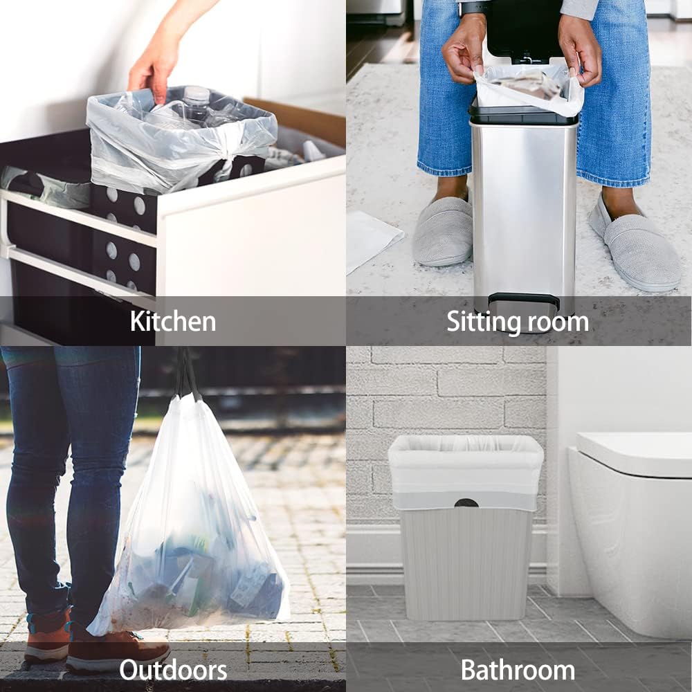 Teivio 2 Gallon 140pcs Strong Drawstring Trash Bags Garbage Bags, Bathroom Trash Can Bin Liners, Small Plastic Bags for Office Kitchen Home, White