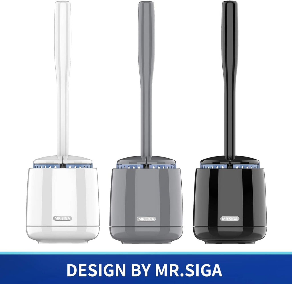 MR.SIGA Toilet Bowl Brush and Holder, Premium Quality, with Solid Handle and Durable Bristles for Bathroom Cleaning, Black, 1 Pack